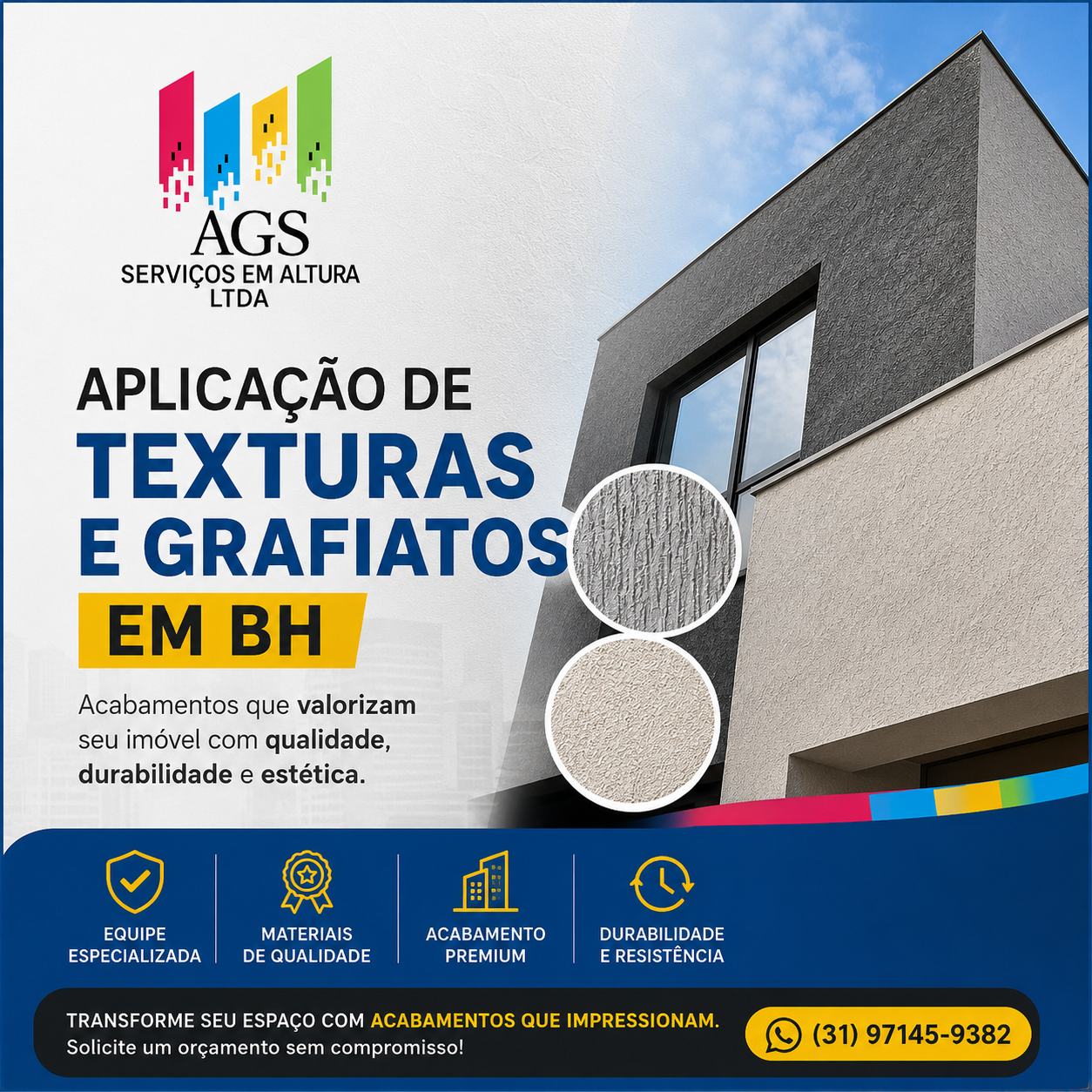 Aplicação de Texturas e Grafiatos em BH Sofisticação, Proteção e Valorização para Seu Imóvel - AGS Serviços em Altura